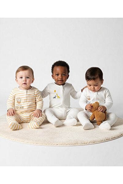 Bonfino 100% Cotton Knit Printed Full Sleeve Sleepsuits (Pack of 3) - Yellow\...