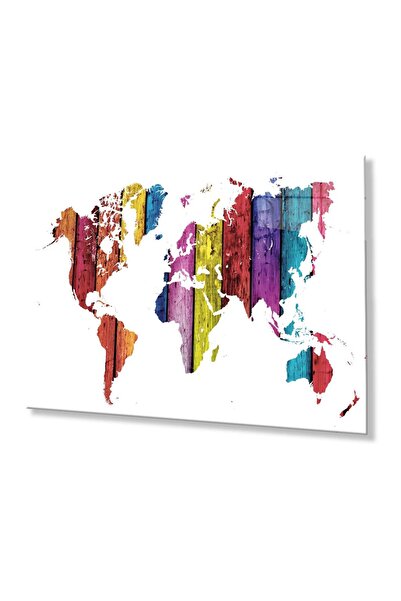 idealizbiz Harta lumii colorată din lemn, 4mm, tablă de sticlă durabilă, stic...