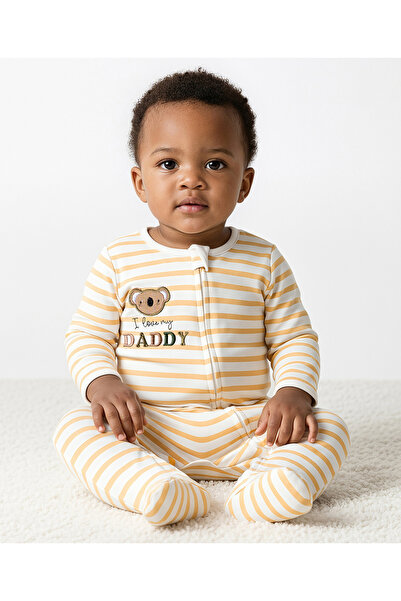 Bonfino 100% Cotton Knit Koala Embroidered Sleepsuit - Yellow\White