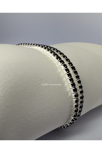 Samu Accessories مجموعة من 2 سوار فولاذي مرن من نوع تام تور - فضي كريستال فلي...