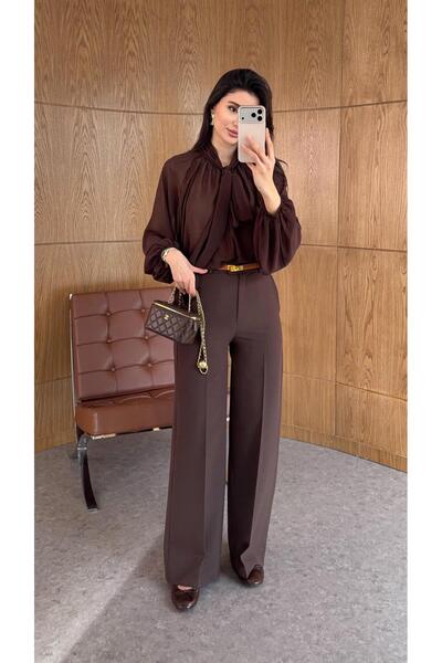 HAZELANNA Brown Palazzo Trousers