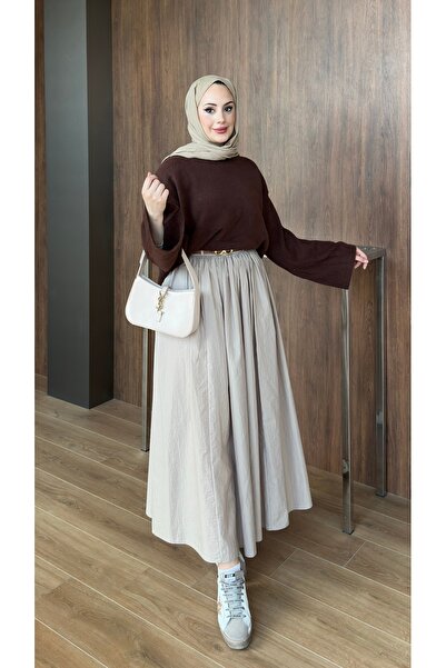 lurex moda Parachute Fabric Pleated Flared Skirt