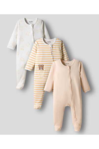 Bonfino 100% Cotton Knit Printed Full Sleeve Sleepsuits (Pack of 3) - Yellow\...