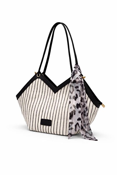 Vorin Luxe حقيبة كتف نسائية مخططة - مزودة بسحاب، مع وشاح، للاستخدام اليومي، ع...