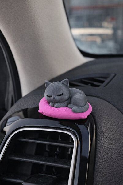 SHHOBİ زينة سيارة لطيفة على شكل قطة رمادية نائمة - قطة رمادية مستلقية على وسا...