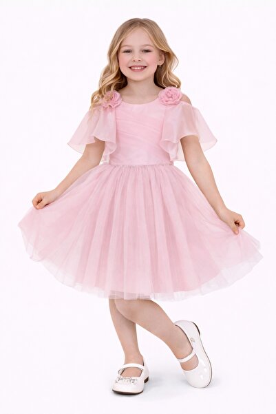 Nacar 23 Nisan 29 Ekim Gösteri Kıyafetleri Kız Çocuk Omuz Çiçek Detaylı Tüllü...