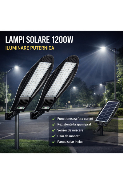 No branded Set of 2 Street Lamp 1200 W, Solar Charging, 65 CM
