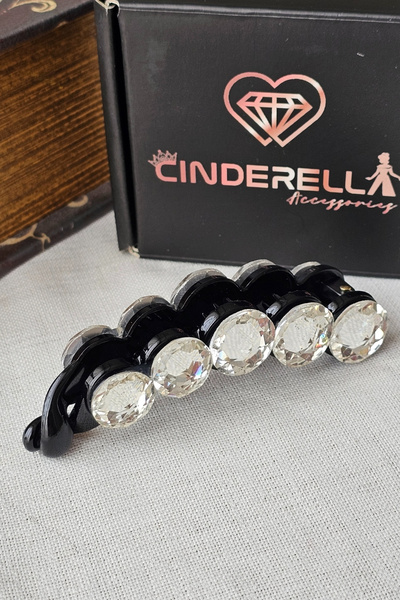 Cinderella Agrafă de păr elegantă, neagră, cu strasuri, de 10 cm - Agrafă de ...