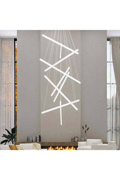 edc Lustra LED 9 Geometric WHITE Lines Suspendata Echivalent 1200W 300CM