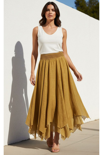 Curly ОЛИВКОВО-ЗЕЛЕНА БОГЕМНА АСИМЕТРИЧНА СПІДНИЦЯ