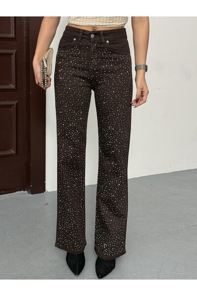 Swet Shop Jeans Women's High Waist Light Brown Shiny Stone Patterned Special ...