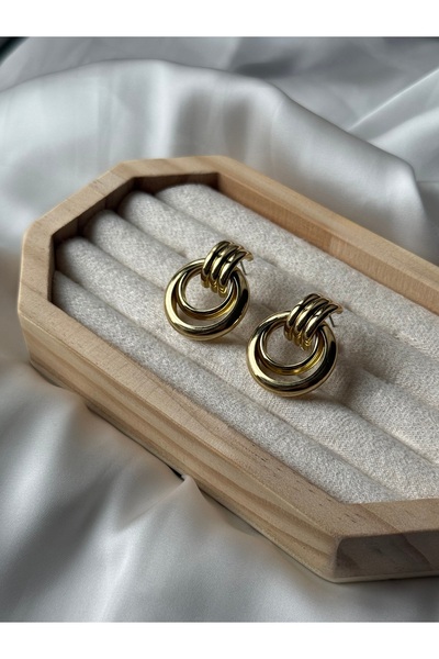 PALICE أقراط حلقة مزدوجة ثلاثية من الذهب