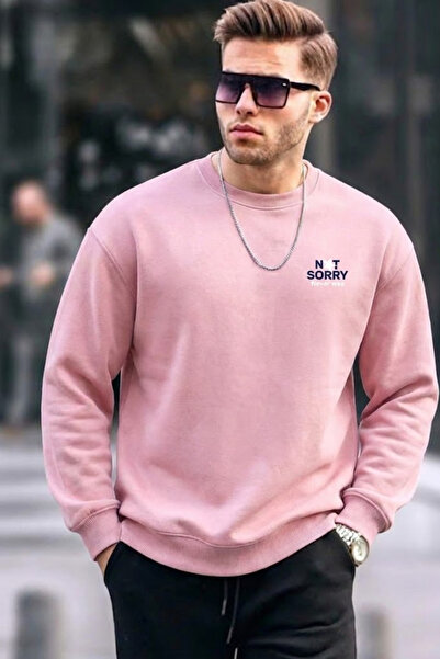 COMBİNE MİCHAİL Ανδρικό φούτερ Not Sorry με στάμπα σε ροζ χρώμα