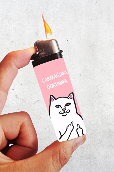 Huggy Craft Çakmağıma Dokunma Pembe Renk Kedili Baskılı Klasik Çakmak, Tekrar...