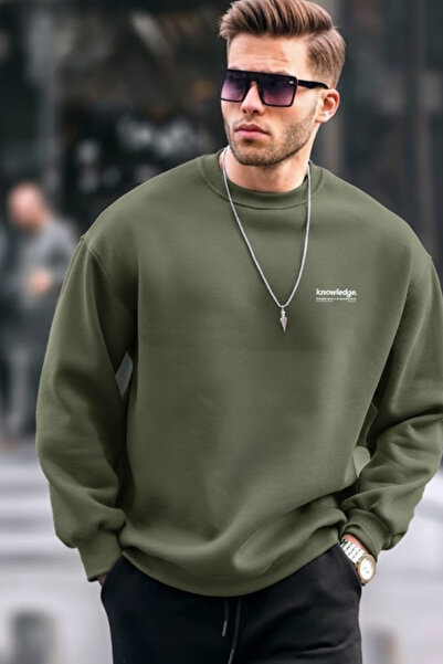 COMBİNE MİCHAİL Hanorac casual kaki cu imprimeu text pentru bărbați