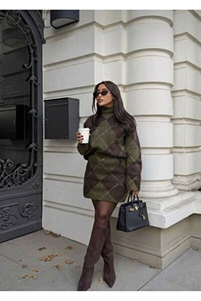 ANUBİS Women's Baklava Pattern Knitwear Double Suit O Oversized Sweater & Min...