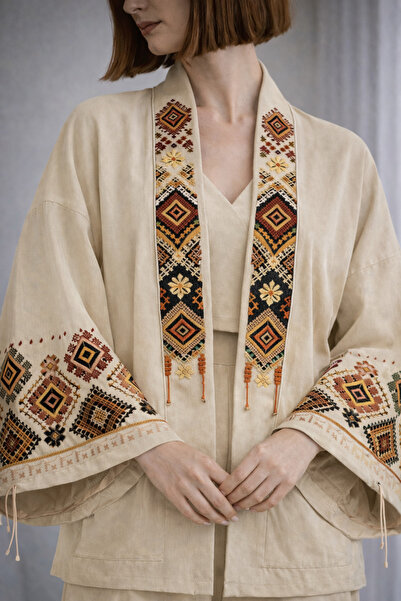 Nulivez Embroidery Detailed Kimono Jacket – Special Design Women's Jacket wit...