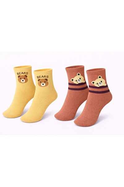 İpeksi 2 Pairs of Teddy Bear Patterned Organic Combed Cotton Socks