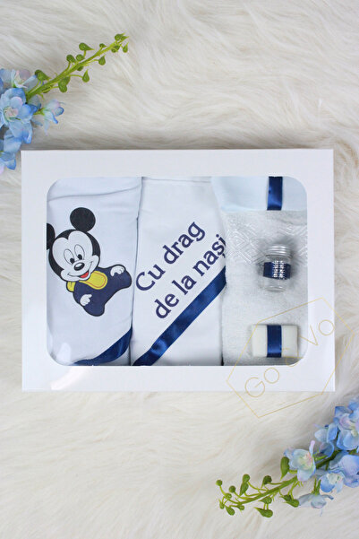 GoVo Kids Trusou botez Baietel, 6 piese, Mickey – Set botez, Cadou Nasi