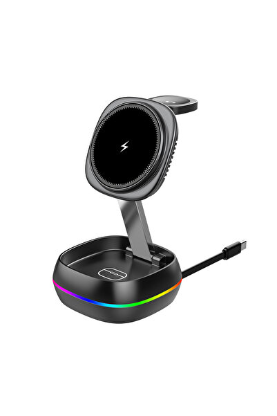 Wesdar WX681 Katlanabilir Kablosuz Şarj Standı 15W RGB 3 in 1