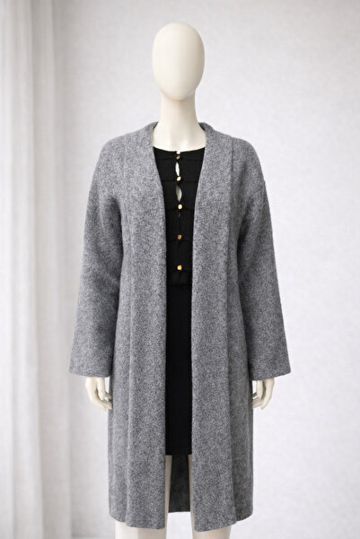 arslan triko Gri Kadın Uzun Triko Hırka