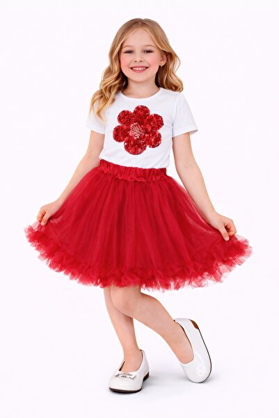 Nacar 23 Nisan 29 Ekim Gösteri Kıyafeti Kız Çocuk Kırmızı Tül Etekli Takım – ...