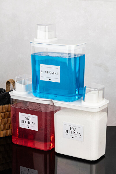 dnshome 3'lü Toz Sıvı Yumuşatıcı Deterjan Saklama Kabı Kendinden Ölçekli Etik...