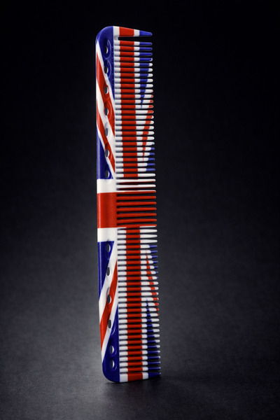 OEM Professional barber comb with mixed teeth – red-blue-white model with sid...