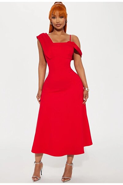 FASHION NOVA Μόνικα Ασύμμετρο Μίντι Φόρεμα