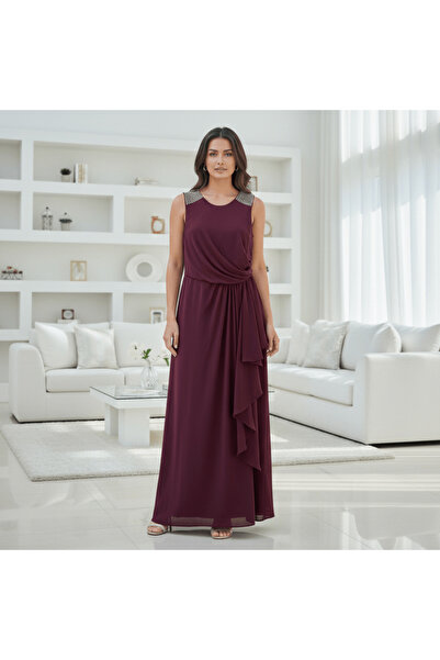 alqarat Perla Fluid Gown with Crystal Shoulders
