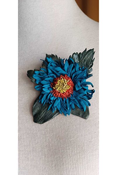 DENİZA BİJUTERİ Natürel Deriden Çiçek Broş