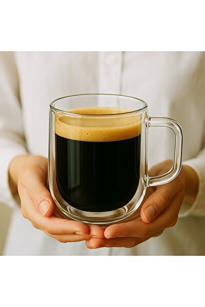 LeylArt كوب زجاجي مزدوج الجدار سعة 300 مل، كوب عازل للحرارة بطبقة مزدوجة مع م...