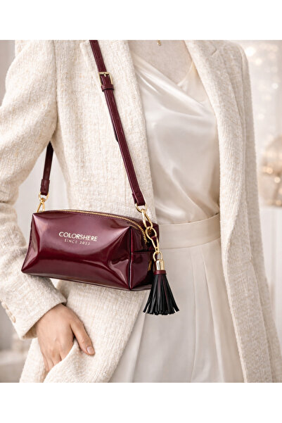 COLORSHERE Kadın Bordo Gold Püskül Metal Aksesuarlı Ayarlanabilir Askılı Ruga...