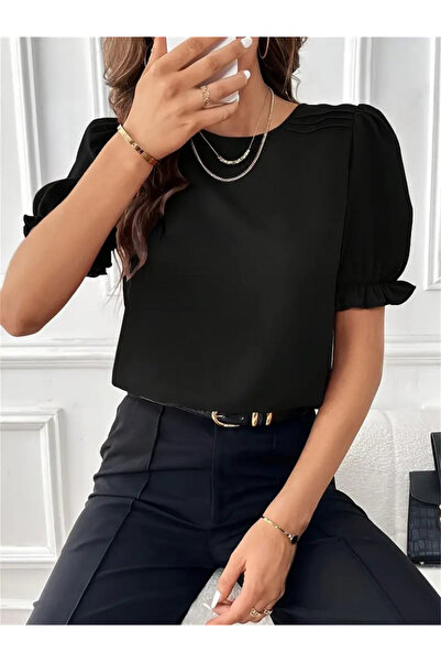 JANES Round neck, short-sleeved T-shirt - black - made in Turkey