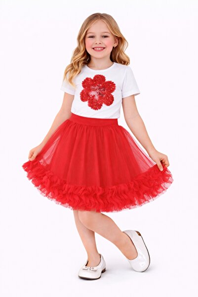 Nacar 23 Nisan 29 Ekim Gösteri kıyafeti Kız Çocuk Kırmızı Tül Etekli Takım – ...