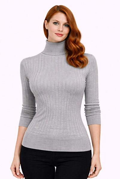 Neden Tekstil Turtleneck Ribbed Long Sleeve Knit Sweater