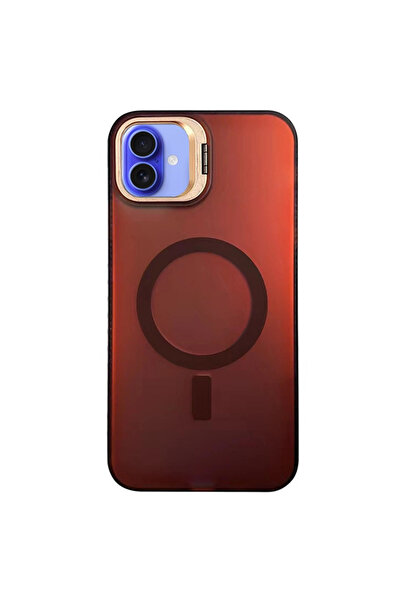 eco port غطاء حماية لهاتف آيفون 16 بلس من بريميرا مع حامل ماجسيف - لون أحمر داكن