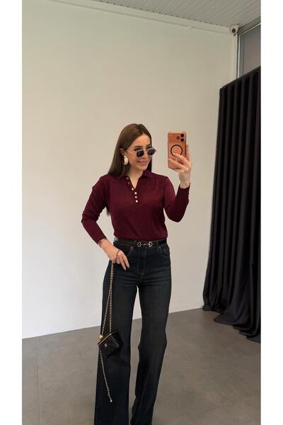 elif teke Simlii Metallic Buttoned Blouse Burgundy