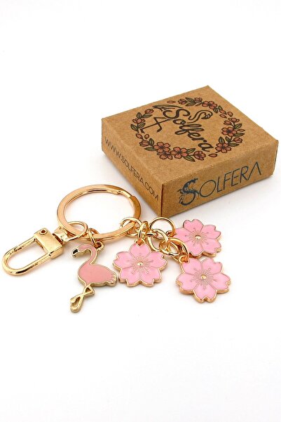 Solfera Ροζ Φλαμίνγκο και ανοιξιάτικα λουλούδια Διακοσμητικό Τσάντας Μεταλλικ...