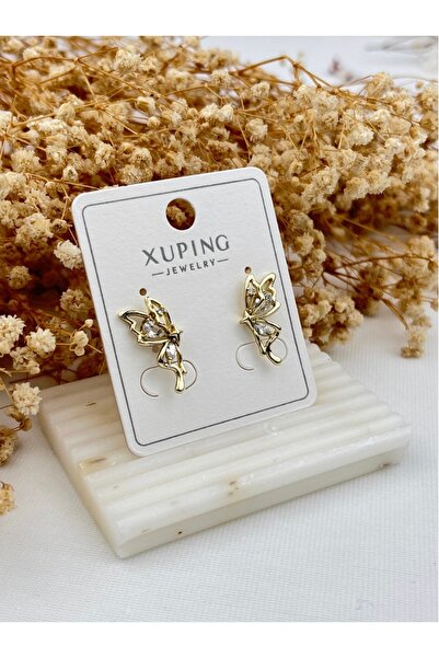 XUPING JEWELRY KUYUMCU SERİ 14K RENGİ KELEBEK KANADI ÇELİK KÜPE