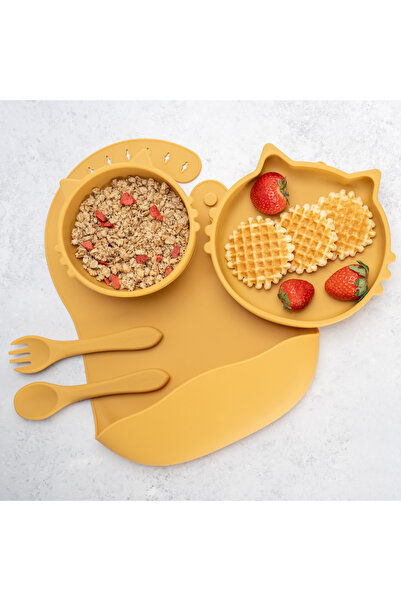 Bebelul Diversification Set, AppeKids, 100% Silicone, Kitty - YELLOW