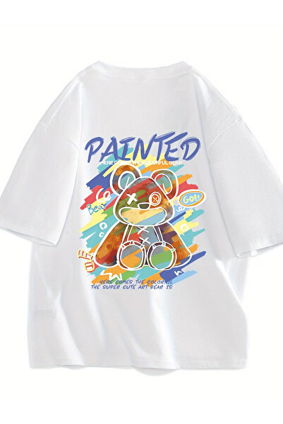 ALEYZA MODA Pented printed oversize women's/men's unisex white t-shirt