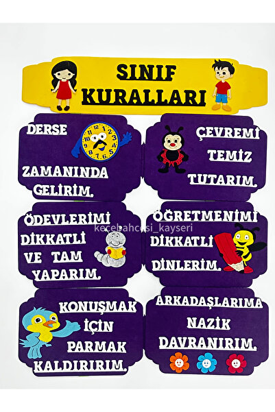 Keçebahçesi Kayseri İlkokul Sınıf Kuralları Keçe Pano, Anaokulu Kurallar Pano...