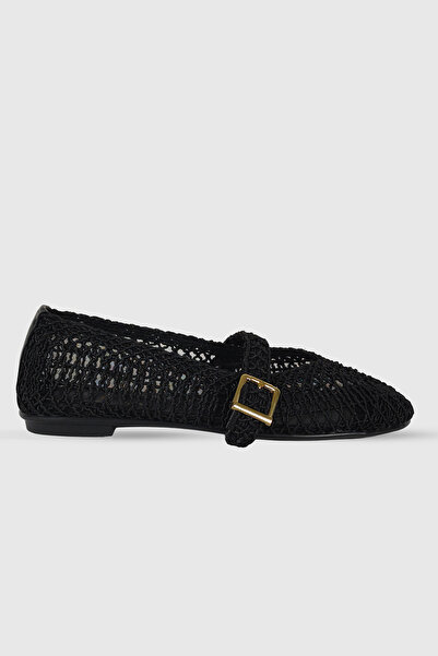 Modezya Lora Black Braided Belt Detail Women's Ballerinas