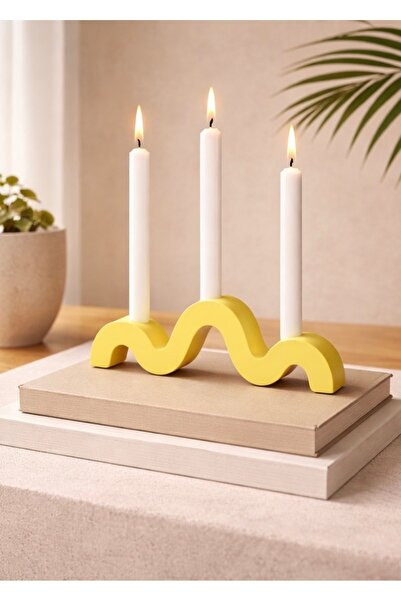 LORİCA Dekoratif Şamdan - El Yapımı Modern Mumluk~ Ev Ofis Dekoru Sarı Dekora...