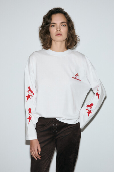 GRIMELANGE RIVOLYN Kadın Yumuşak Kumaşlı Baskı Detaylı Oversize Uzun Kollu Be...