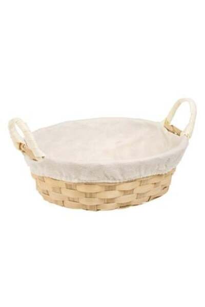 OEM Decorative Easter Basket Oval from Bamboo with Beige Fabric 25 x 20 x 8 cm