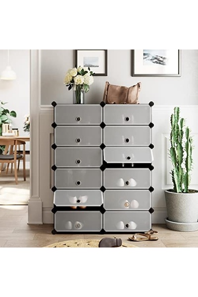 Talis Σετ 12 πλαστικών κουτιών αποθήκευσης για παπούτσια, Santo Living, Μαύρο...