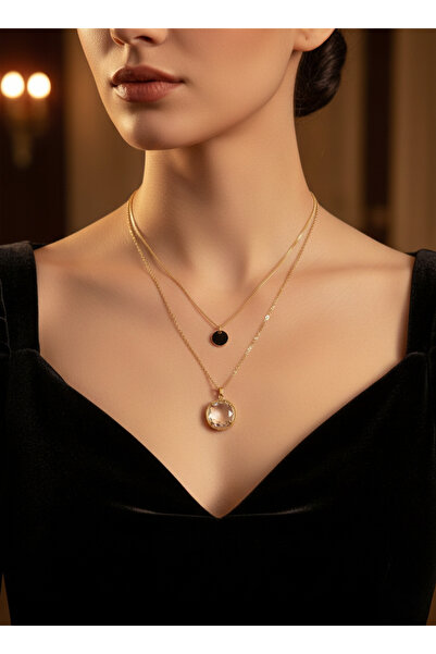 Elmosia Jewelry Beyaz Taşlı Pullu Çoklu Kombin Kadın Kolye – 14K Altın Kaplam...