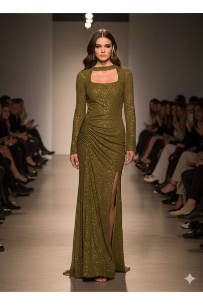Pyramid masterpieces Khaki evening dress